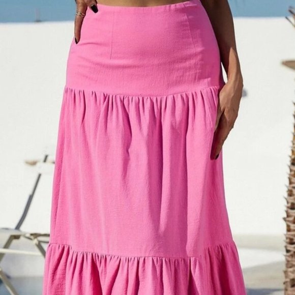 High Waist Ruffle Hem Skirt PINK - Picture 7 of 8